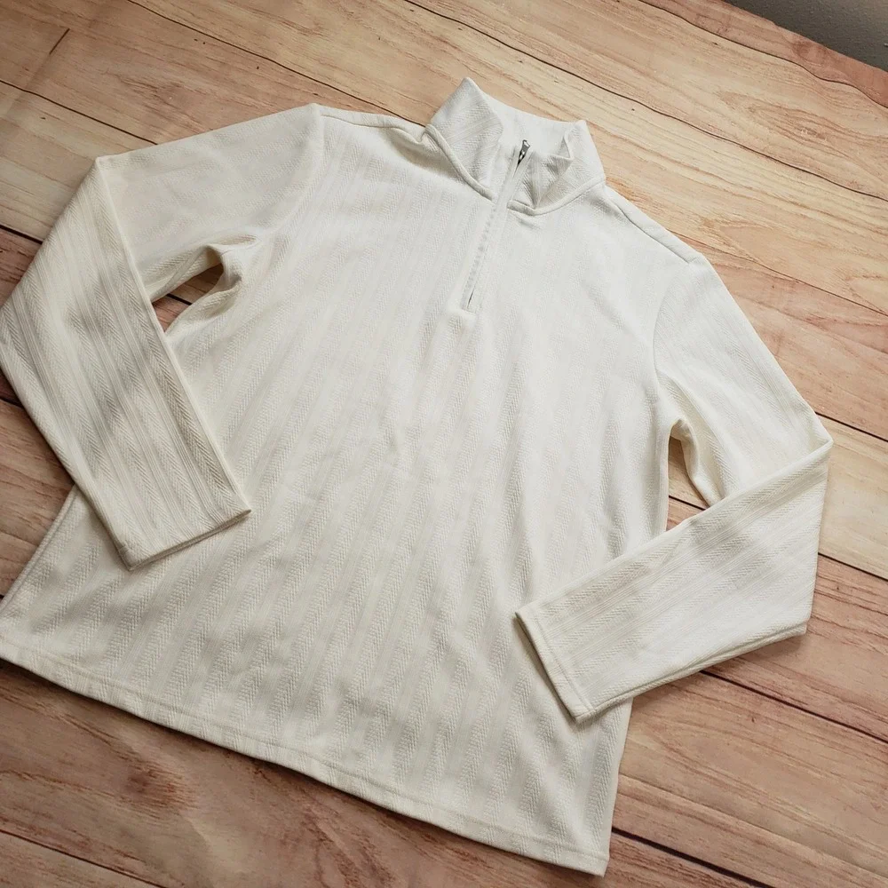 Thomas Sterling Mens Quarter Zip Pullover Mens M Cream White Performance Stretch